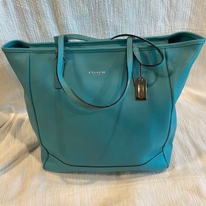Authentic Coach Large Saffiano Leather North South Tote in bright aqua